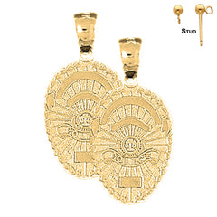 Sterling Silver 25mm Police Officer Badge Earrings (White or Yellow Gold Plated)