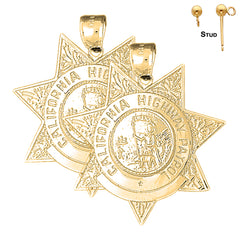 Pendientes de la Patrulla de Carreteras de California de oro de 14 quilates o 18 quilates