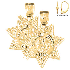 Pendientes de la Patrulla de Carreteras de California de oro de 14 quilates o 18 quilates