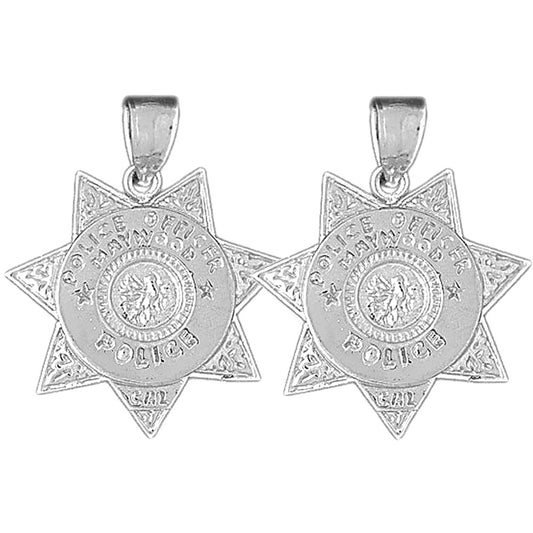 Sterling Silver 29mm Maywood Police Earrings