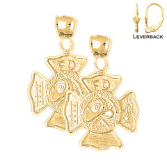 Sterling Silver 30mm Fire Department Earrings (White or Yellow Gold Plated)