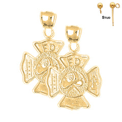 Sterling Silver 30mm Fire Department Earrings (White or Yellow Gold Plated)
