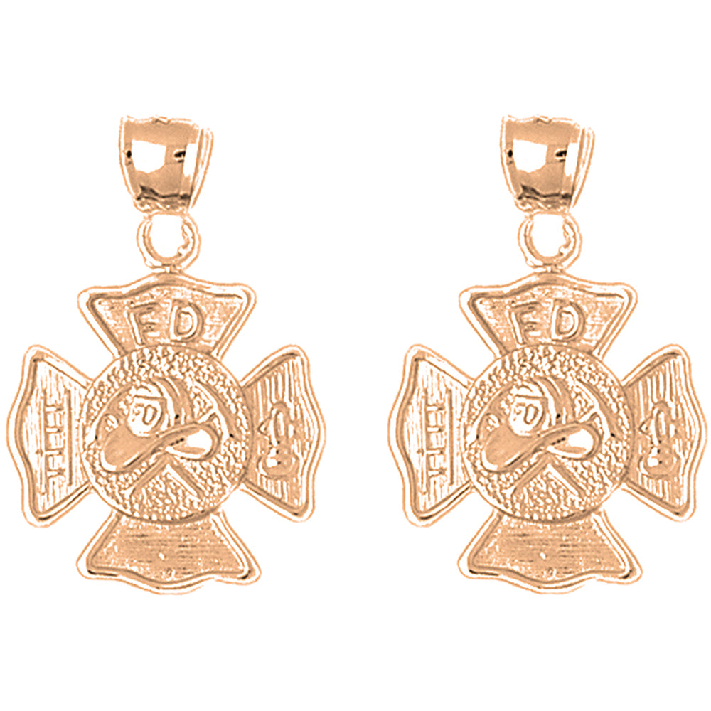 14K or 18K Gold 30mm Fire Department Earrings