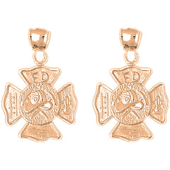 14K or 18K Gold 30mm Fire Department Earrings