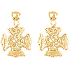 14K or 18K Gold 30mm Fire Department Earrings