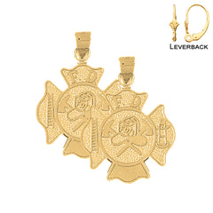 Sterling Silver 30mm Fire Department Earrings (White or Yellow Gold Plated)