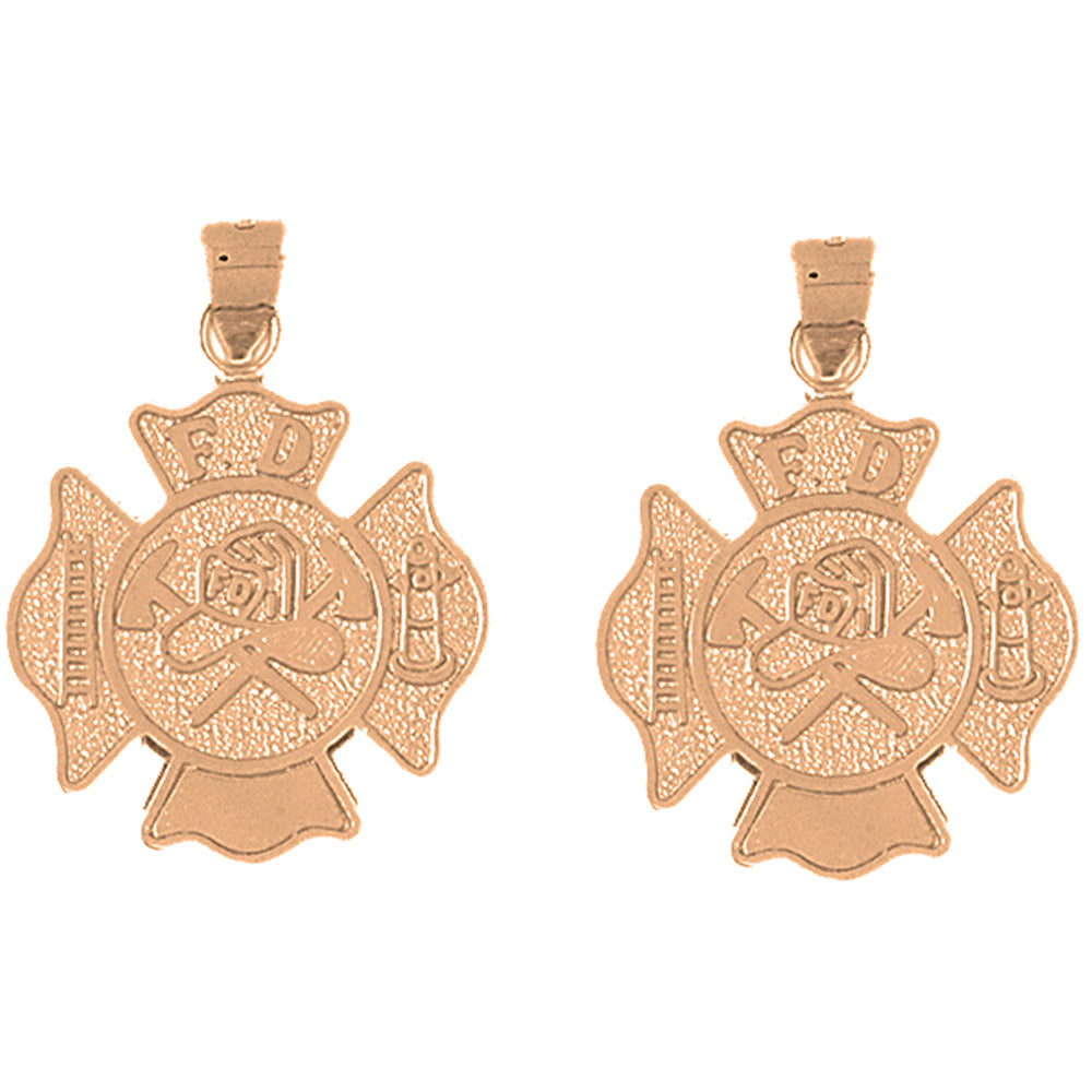 14K or 18K Gold 30mm Fire Department Earrings