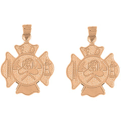 14K or 18K Gold 30mm Fire Department Earrings
