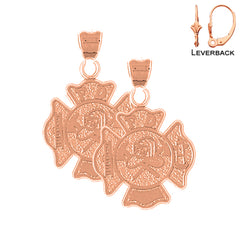 14K oder 18K Gold 29mm Feuerwehr Ohrringe