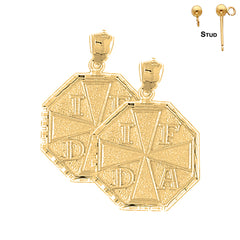 Sterling Silver 31mm Fire Department Earrings (White or Yellow Gold Plated)