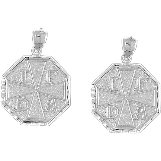 Sterling Silver 31mm Fire Department Earrings