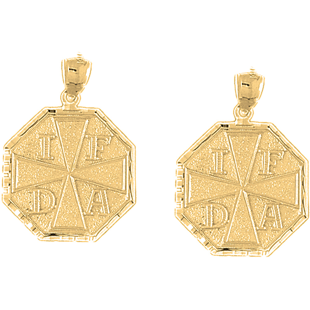 Yellow Gold-plated Silver 31mm Fire Department Earrings