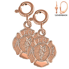 Pendientes del Departamento de Bomberos de oro de 14 quilates o 18 quilates de 17 mm