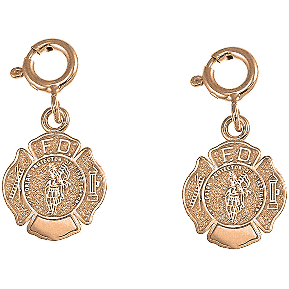 14K or 18K Gold 17mm Fire Department Earrings