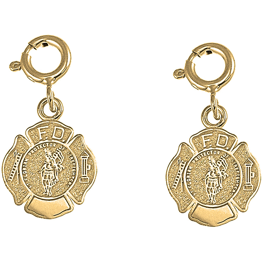 14K or 18K Gold 17mm Fire Department Earrings