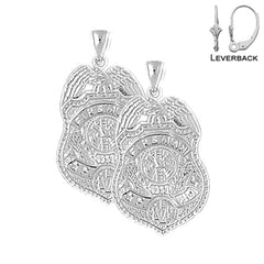 Sterling Silver 27mm Fire Department Earrings (White or Yellow Gold Plated)