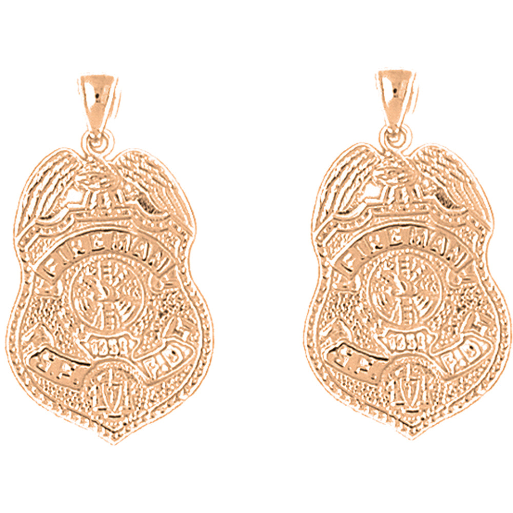 14K or 18K Gold 27mm Fire Department Earrings