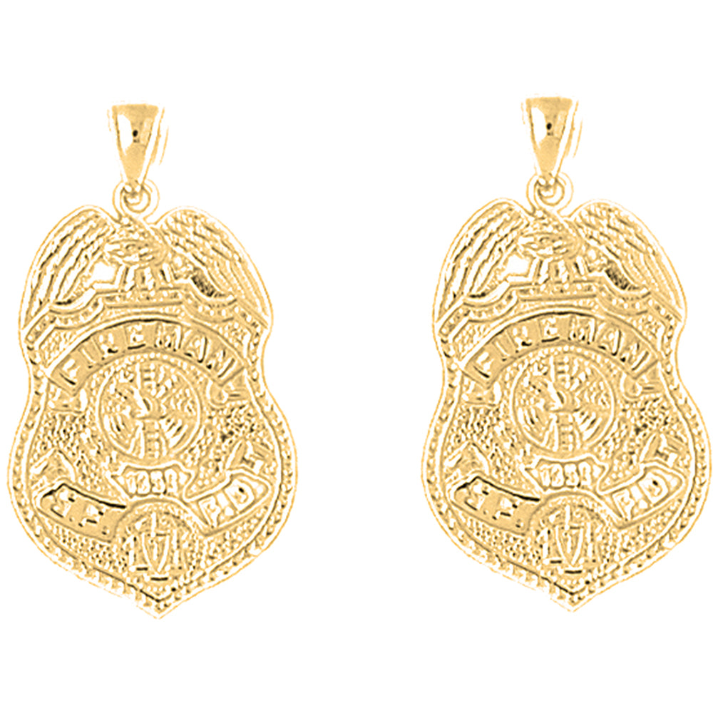 Yellow Gold-plated Silver 27mm Fire Department Earrings
