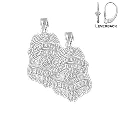 Sterling Silver 30mm Orange Fire Department Earrings (White or Yellow Gold Plated)