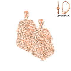 Pendientes del Departamento de Bomberos de oro de 14 quilates o 18 quilates de 30 mm en color naranja