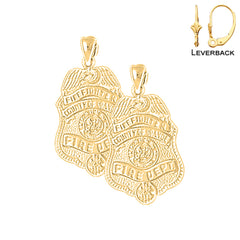 Sterling Silver 30mm Orange Fire Department Earrings (White or Yellow Gold Plated)