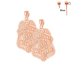 Pendientes del Departamento de Bomberos de oro de 14 quilates o 18 quilates de 30 mm en color naranja
