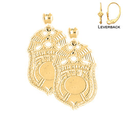 30 mm lange Ohrringe mit Feuerwehrabzeichen aus Sterlingsilber (weiß- oder gelbvergoldet)