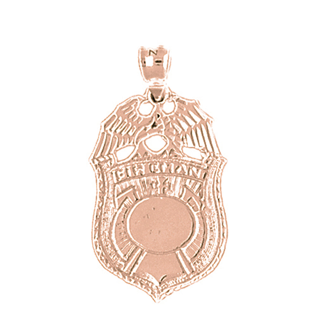 10K, 14K or 18K Gold Fireman Badge Pendant