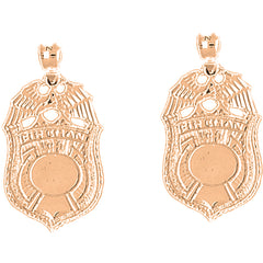 14K or 18K Gold 30mm Fireman Badge Earrings