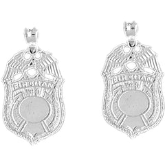 Sterling Silver 30mm Fireman Badge Earrings