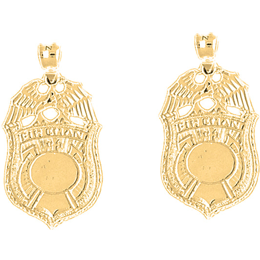14K or 18K Gold 30mm Fireman Badge Earrings