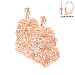 Pendientes del Departamento de Bomberos del Condado de Orange de 28 mm de oro de 14 quilates o 18 quilates