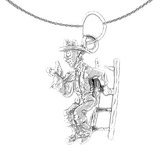 10K, 14K or 18K Gold Fireman On Ladder Pendant