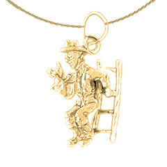 10K, 14K or 18K Gold Fireman On Ladder Pendant
