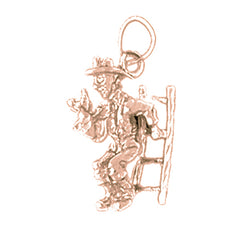 10K, 14K or 18K Gold Fireman On Ladder Pendant