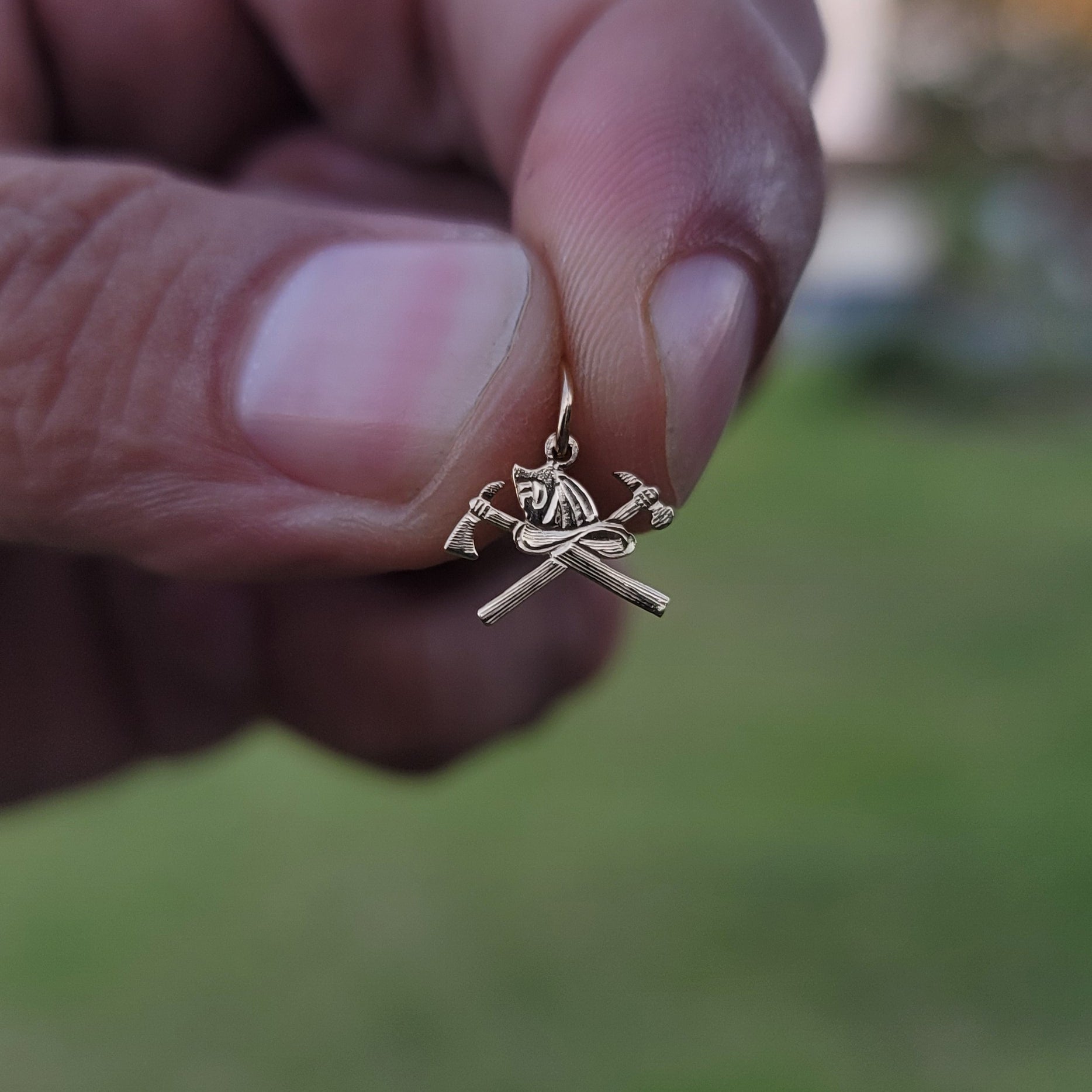 14K or 18K Gold Ax And Fireman's Helmet Pendant