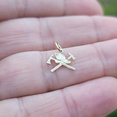 14K oder 18K Gold Axt und Feuerwehrhelm Anhänger
