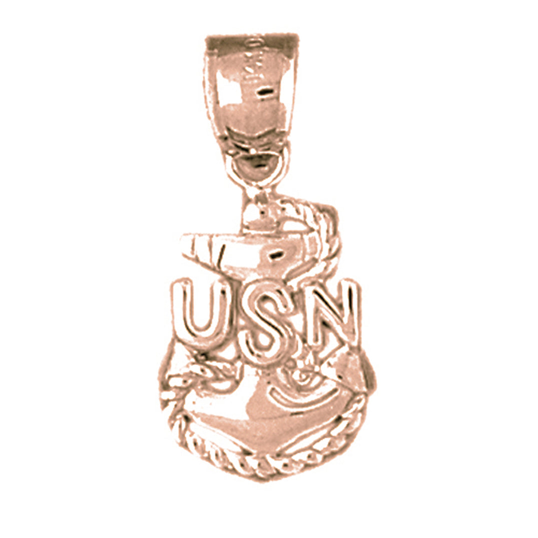 10K, 14K or 18K Gold United States Navy Logo Pendant