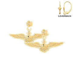 Sterling Silver 14mm United States Navy Earrings (White or Yellow Gold Plated)