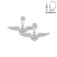 Sterling Silver 14mm United States Navy Earrings (White or Yellow Gold Plated)