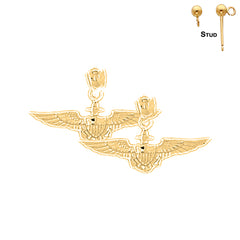 Sterling Silver 14mm United States Navy Earrings (White or Yellow Gold Plated)