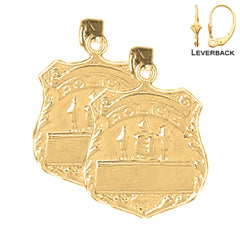 Sterling Silver 25mm Police Officer Badge Earrings (White or Yellow Gold Plated)