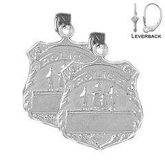 Sterling Silver 25mm Police Officer Badge Earrings (White or Yellow Gold Plated)