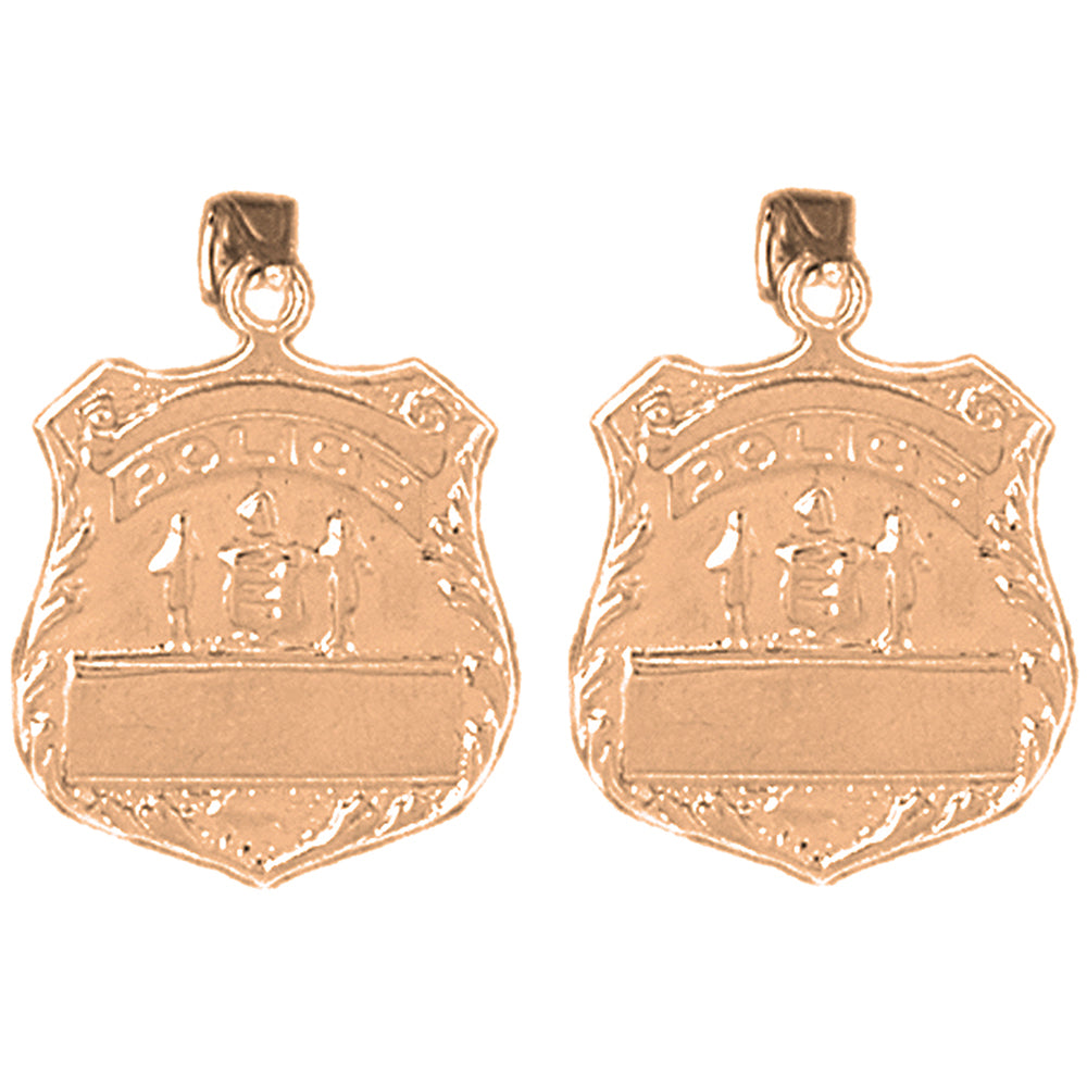 14K or 18K Gold 25mm Police Officer Badge Earrings