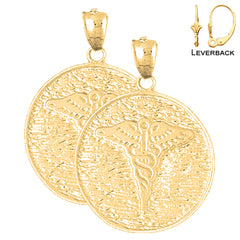 Sterling Silver 34mm Caduceus Earrings (White or Yellow Gold Plated)