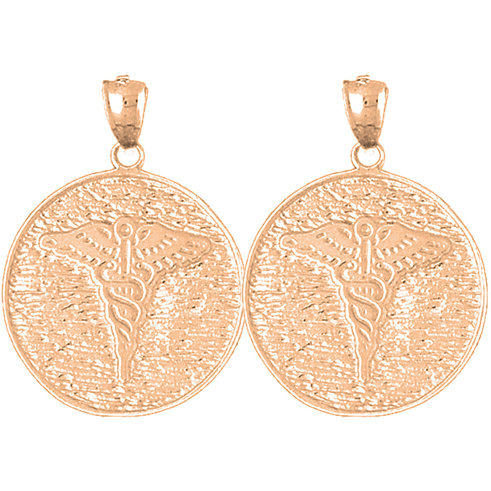 14K or 18K Gold 34mm Caduceus Earrings