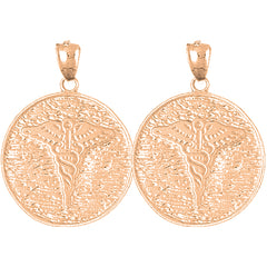 14K or 18K Gold 34mm Caduceus Earrings