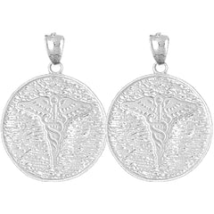 Sterling Silver 34mm Caduceus Earrings
