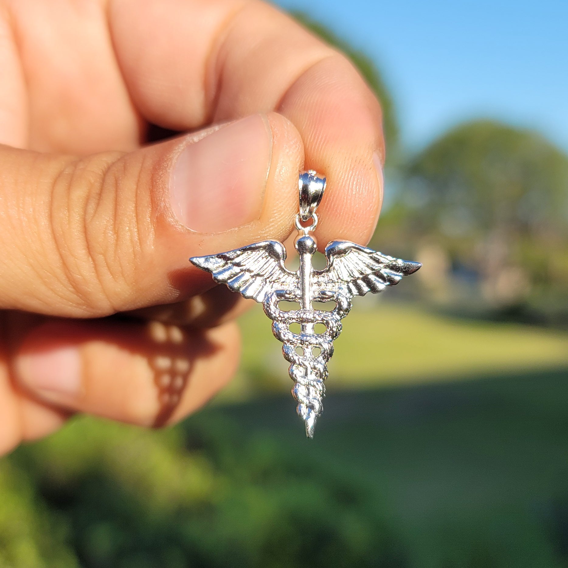 10K, 14K or 18K Gold Caduceus Pendant