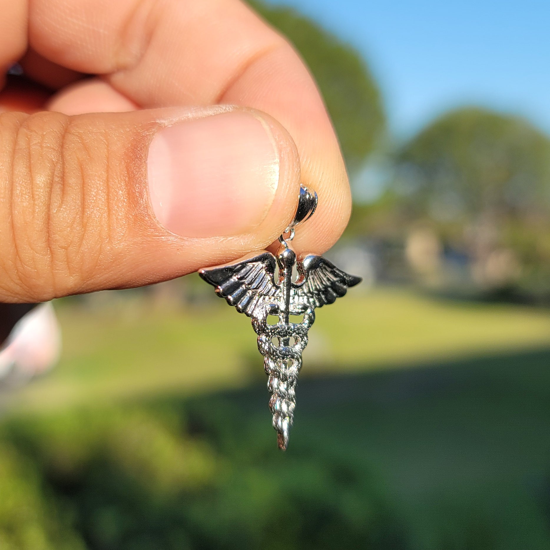 10K, 14K or 18K Gold Caduceus Pendant